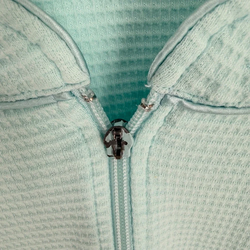 VTG Vanity Fair‎ Mint Green Waffle Knit Zip Robe L Housecoat Spa Knee Length